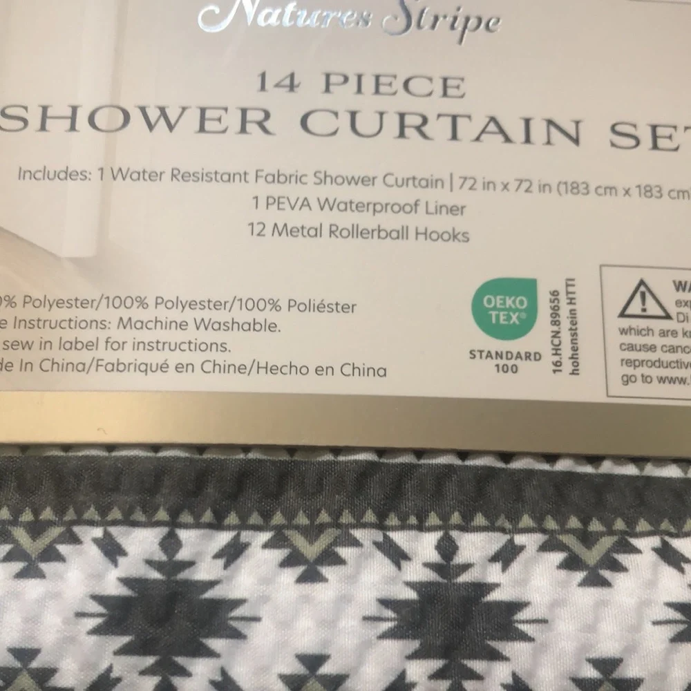 Geometric GREEN Shower Curtain Set with Hooks